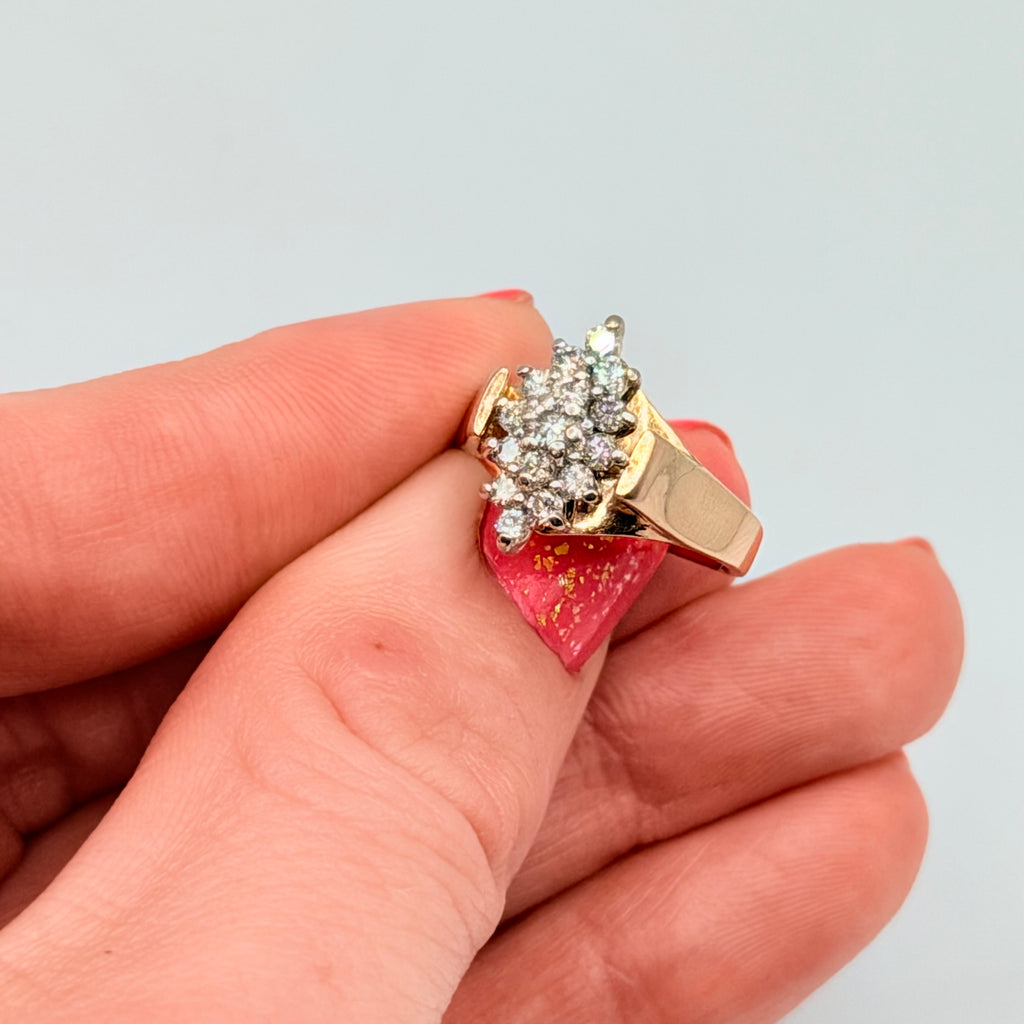 Magic Glo Solid 14KP Yellow Gold Ring with Diamond Cluster – Size 5.25