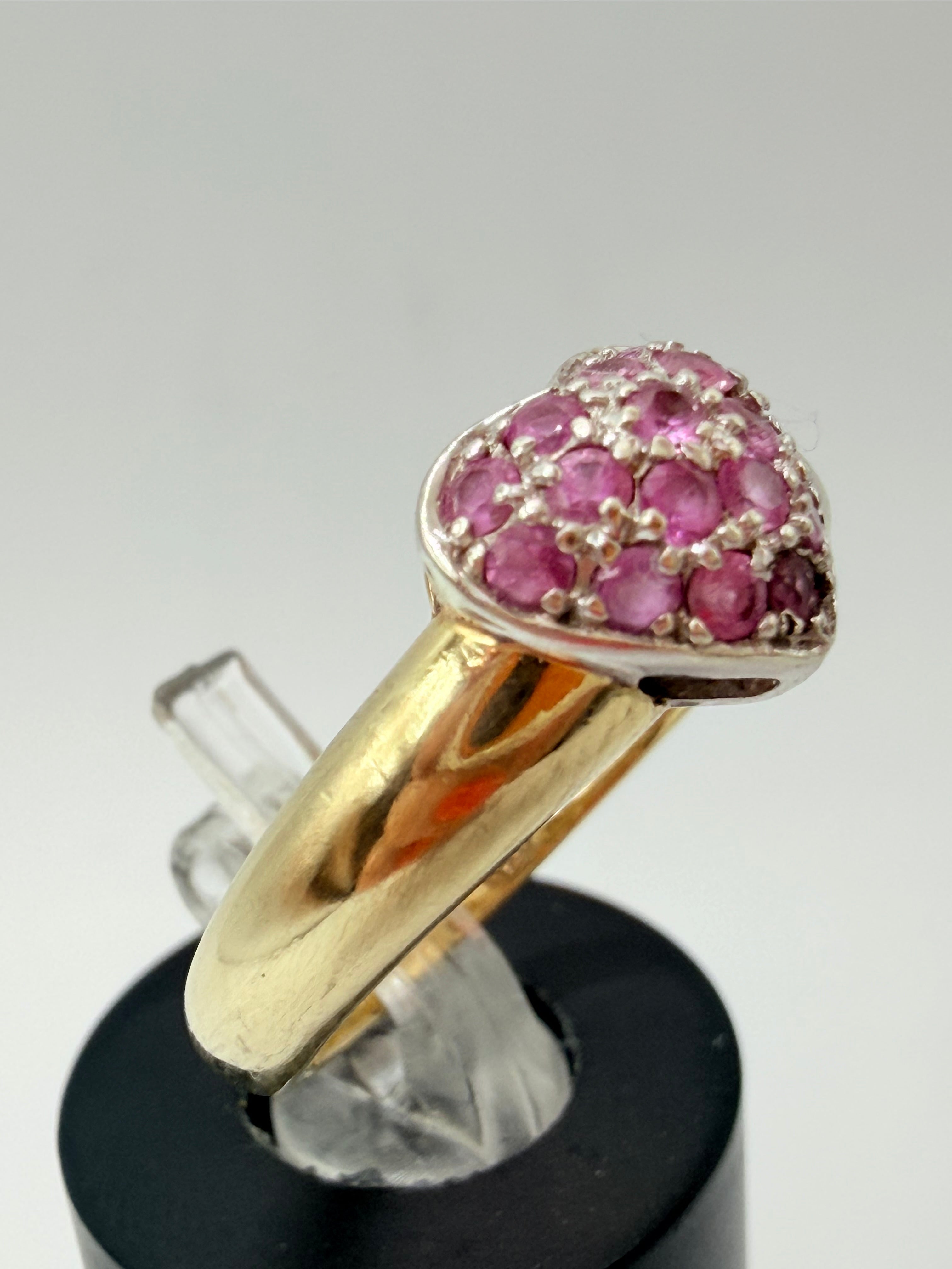 Solid 10K Yellow Gold Ring with Pink Sapphire Heart – Size 6.75