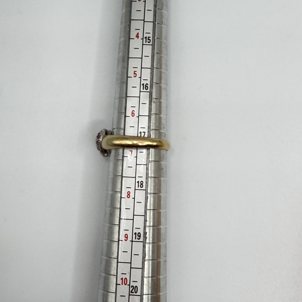 Solid 10K Yellow Gold Ring with Pink Sapphire Heart – Size 6.75