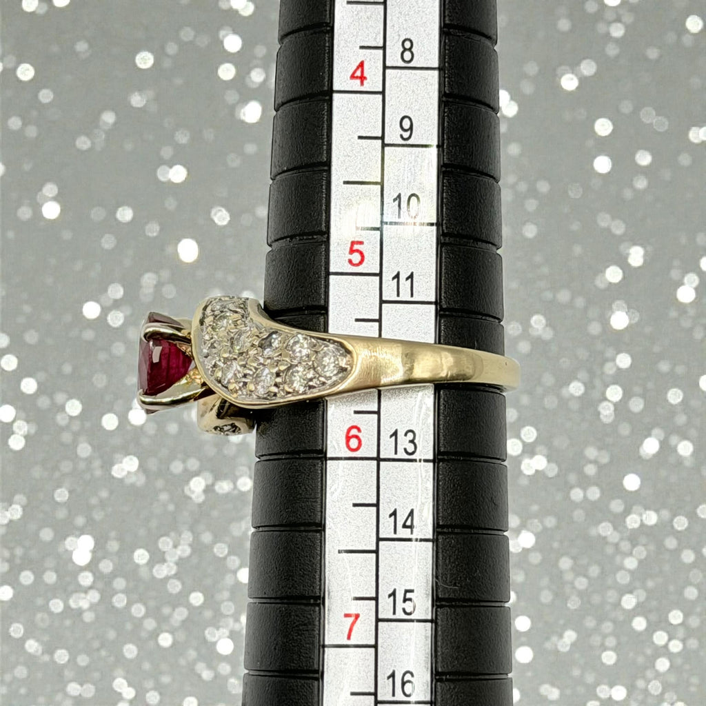 Solid 14K Yellow Gold Ruby Ring with 24 Diamond Accents – Size 5.5