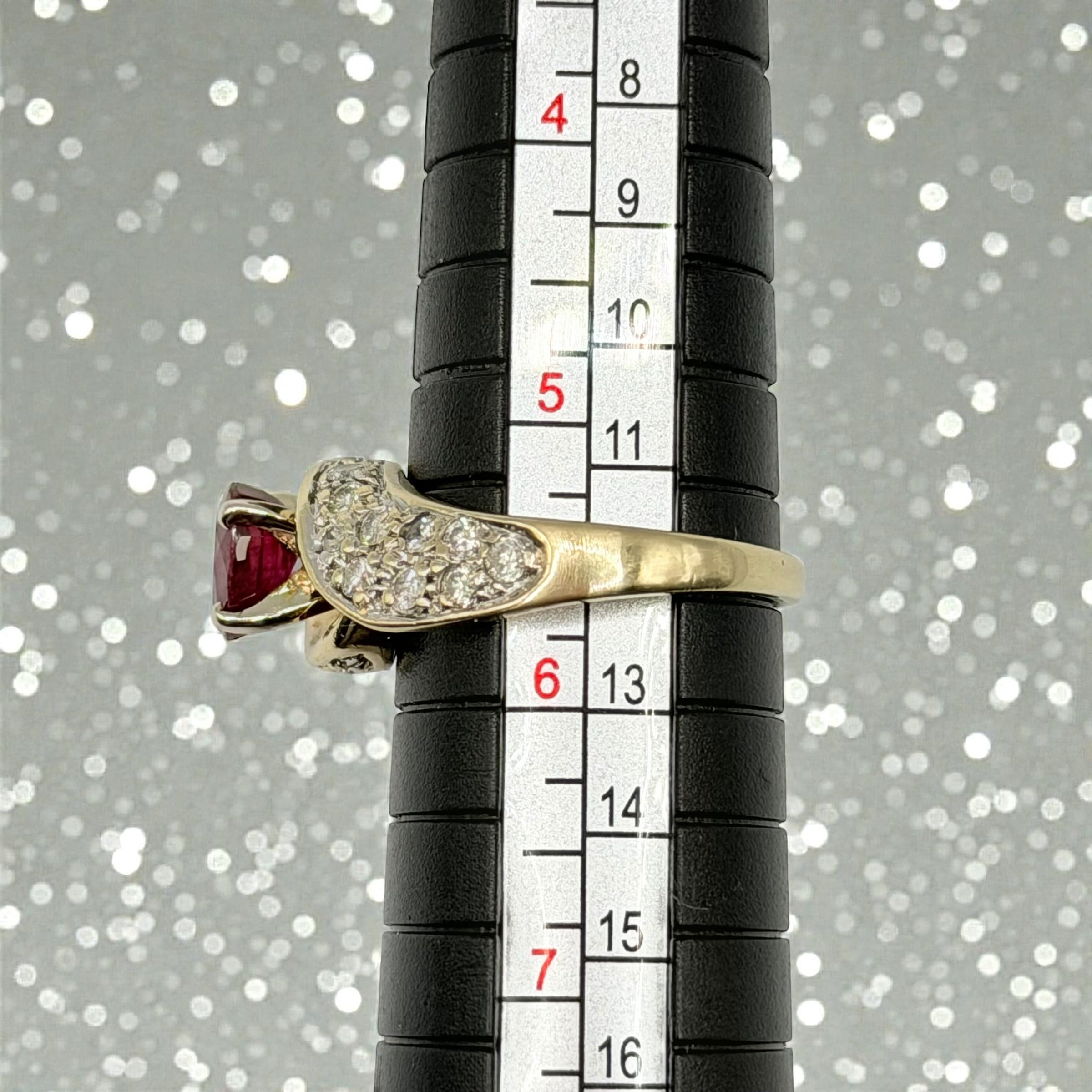 Solid 14K Yellow Gold Ruby Ring with 24 Diamond Accents – Size 5.5