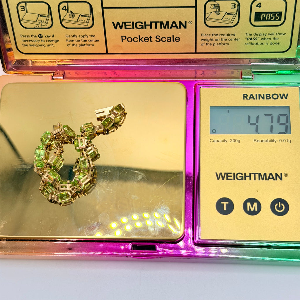 Solid 10K Yellow Gold Bracelet with Oval Cut Lab-Created Peridot 7.5 Inches