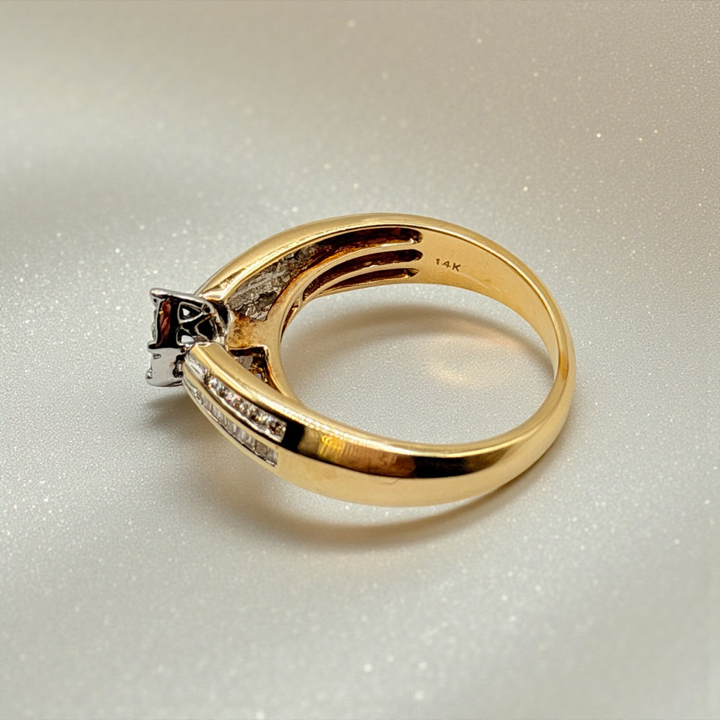 Rosy Blue Solid 14K Yellow Gold Marquise Diamond Cluster Ring – Size 7.25