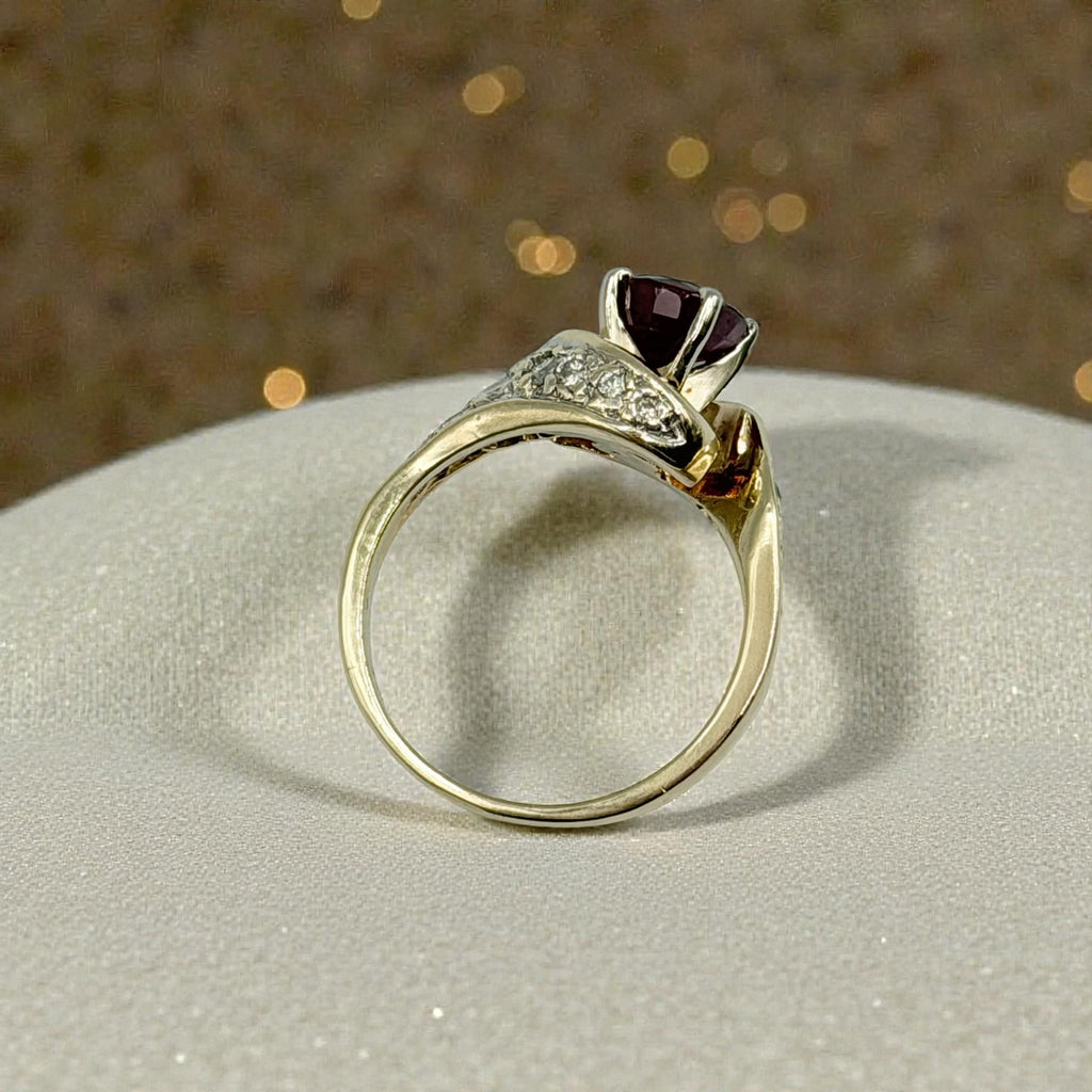 Solid 14K Yellow Gold Ruby Ring with 24 Diamond Accents – Size 5.5