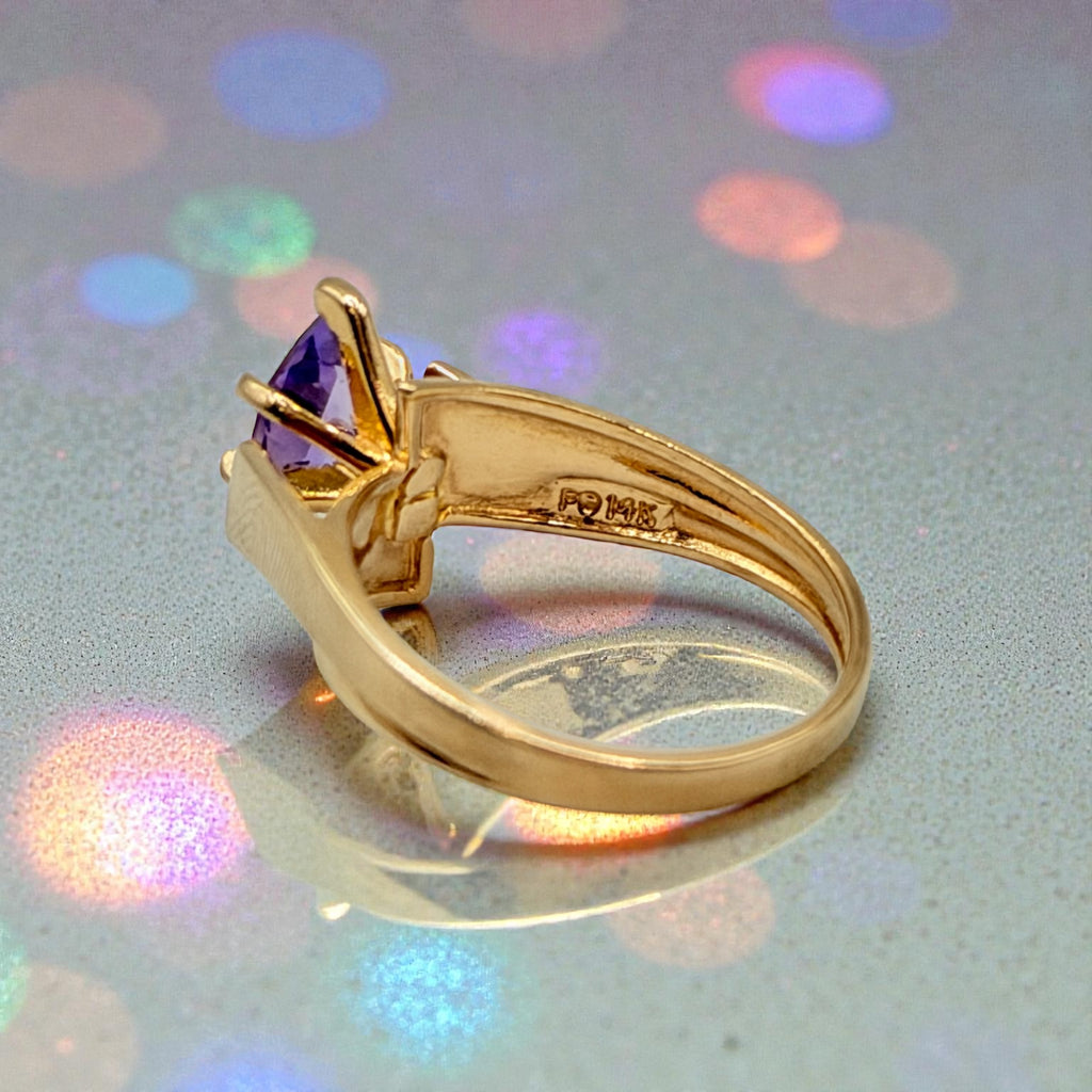 Helzberg Solid 14K Yellow Gold Ring with Marquise-Cut Amethyst – Size 6