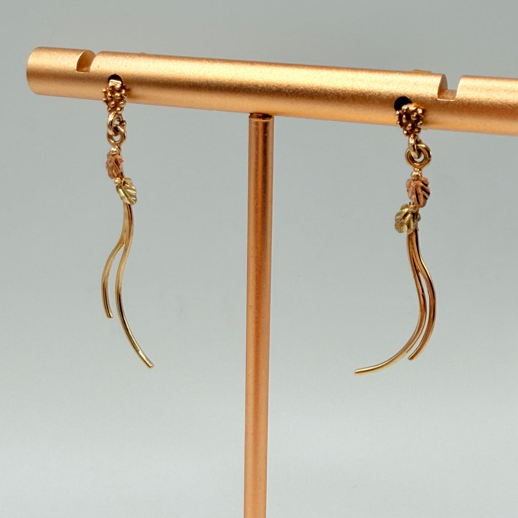 Solid 10K Multi-Color Gold Dangle Earrings with Leaf Accents