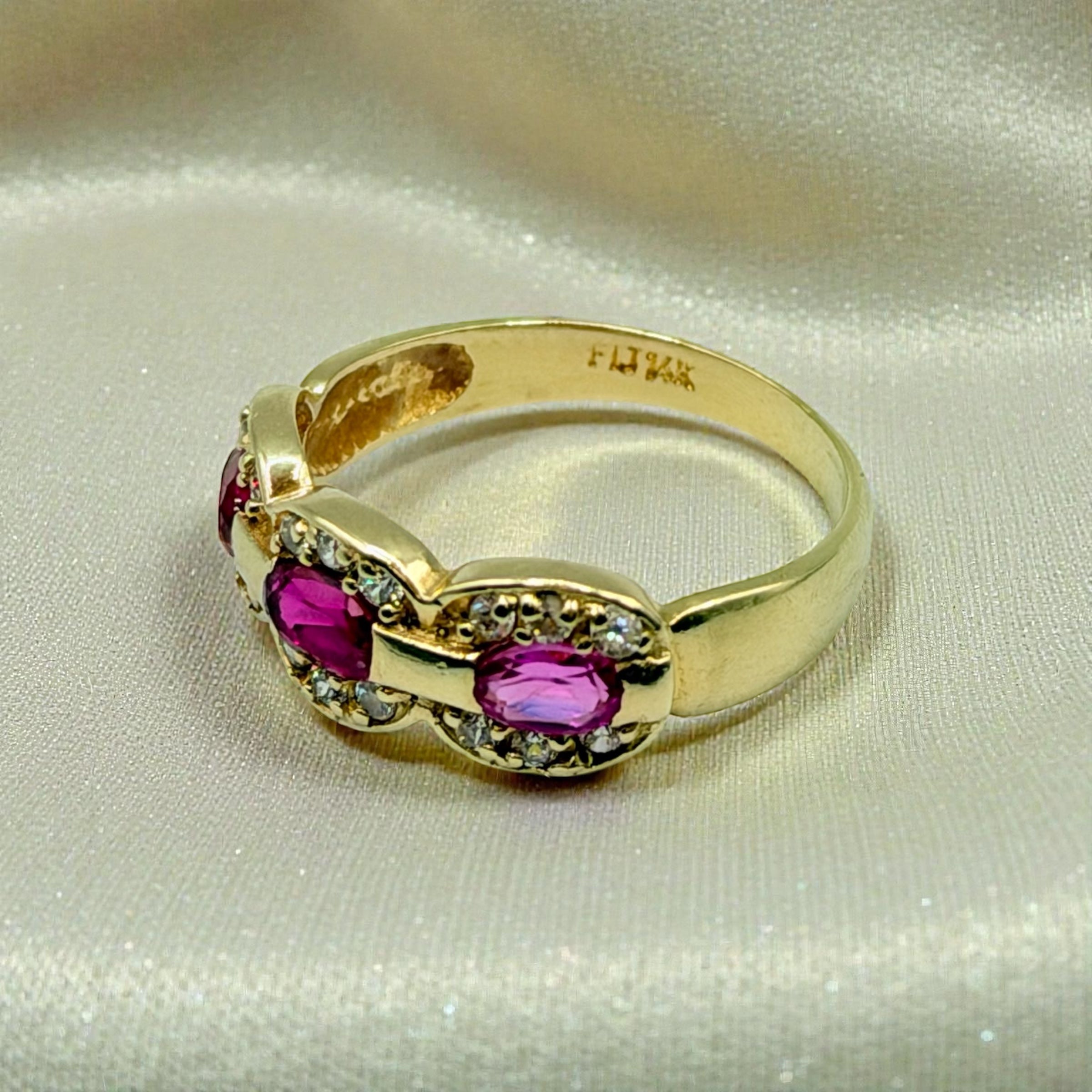 Solid 14K Gold Ring with Ruby, Pink Sapphire & Gemstone Accents – Size 7