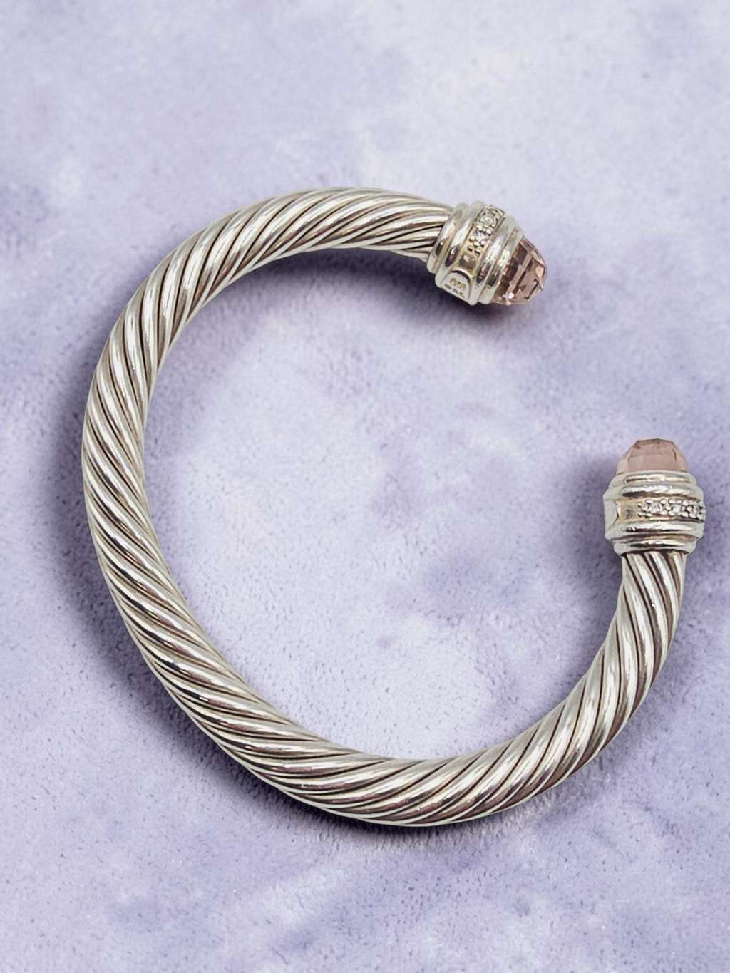 David Yurman Sterling Silver Cable Bracelet with Morganite & Diamonds - Medium