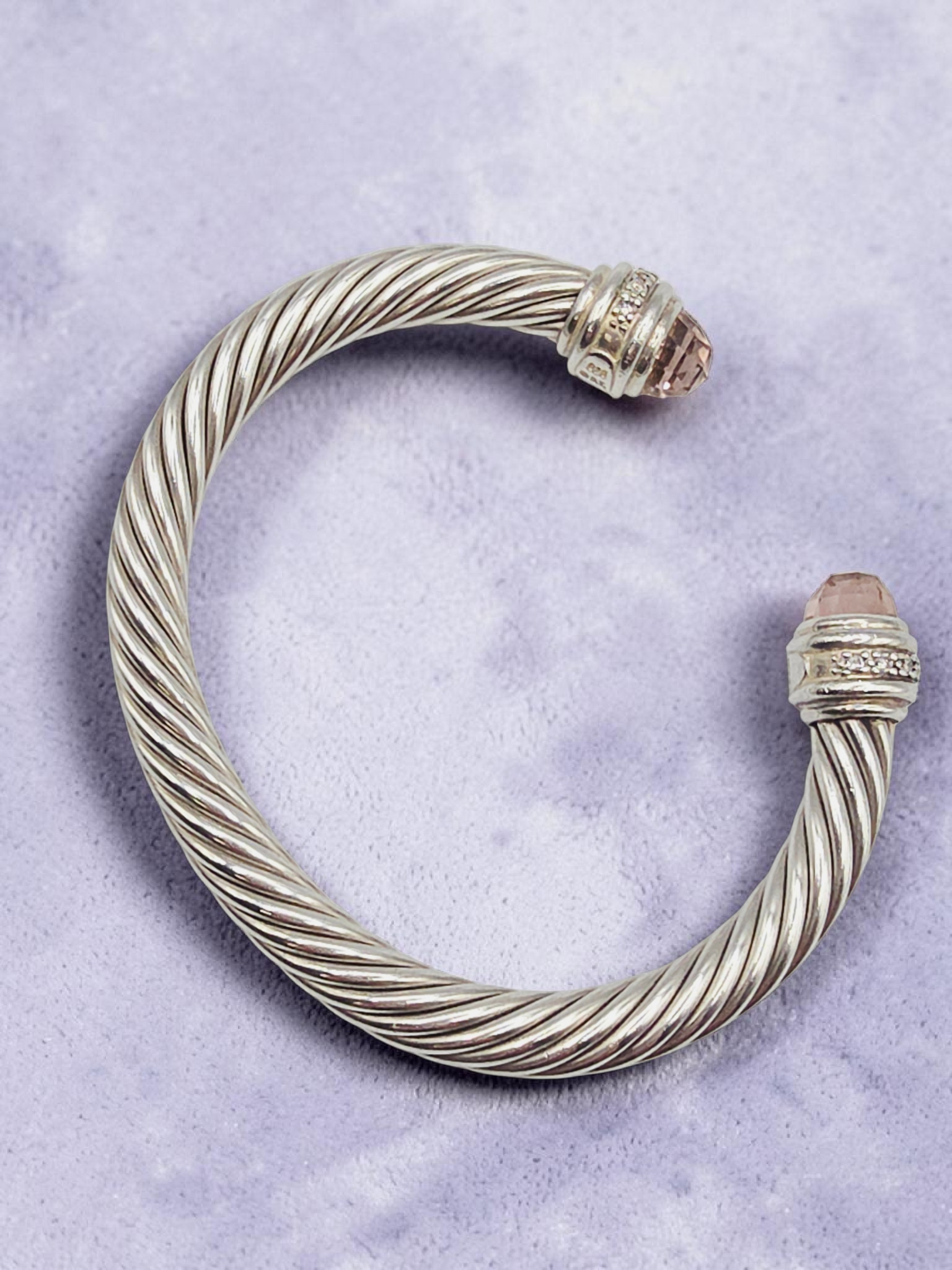 David Yurman Sterling Silver Cable Bracelet with Morganite & Diamonds - Medium