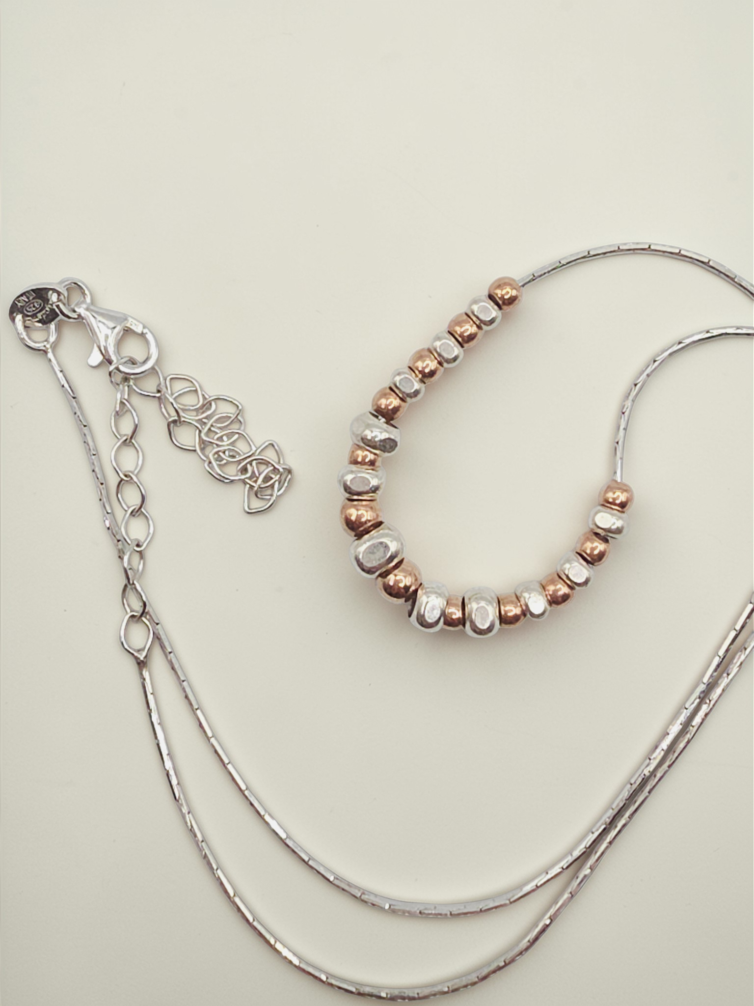 Dyadema 925 ITALY Sterling Necklace with Silver and Rose Gold Beads - Adjustable