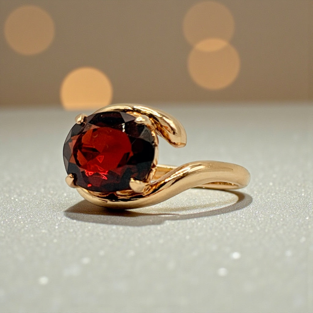 Church & Co. Solid 14K Yellow Gold Ring with Garnet – Size 5.5