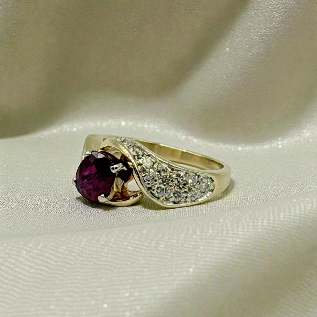 Solid 14K Yellow Gold Ruby Ring with 24 Diamond Accents – Size 5.5