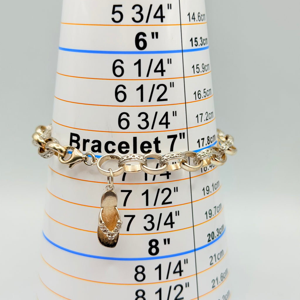 Sterling Silver Linked Bracelet with Sandal Charm – 7.5 Inches