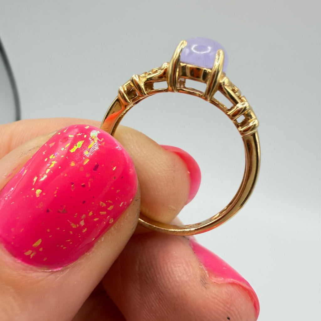 Solid 14k Yellow Gold Ring with Purple Jade – Size 6