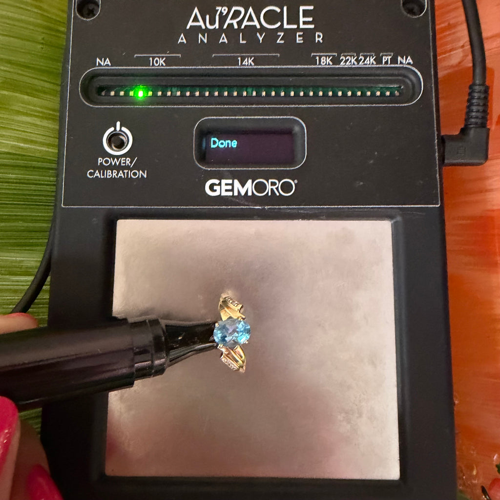 Solid 10K Yellow Gold Ring with Oval-Cut Blue Topaz & Diamond Accents Size 7