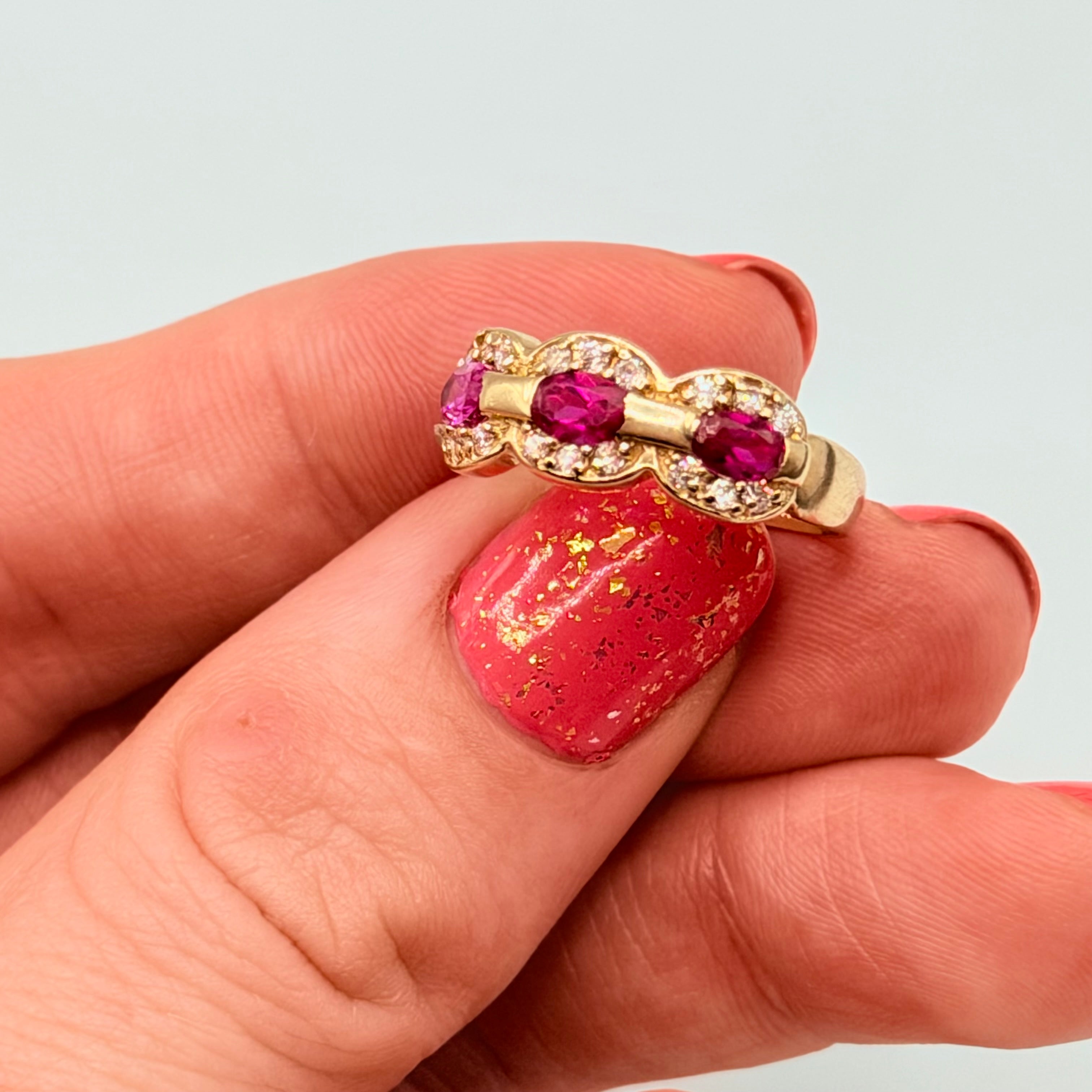 Solid 14K Gold Ring with Ruby, Pink Sapphire & Gemstone Accents – Size 7