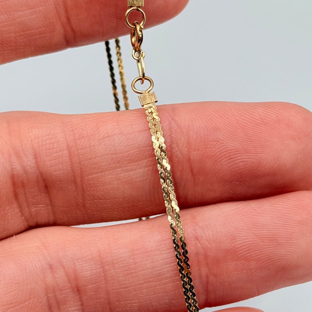 Solid 14K Yellow Gold Bracelet with Double Chain “S” Link 7.25 Inches