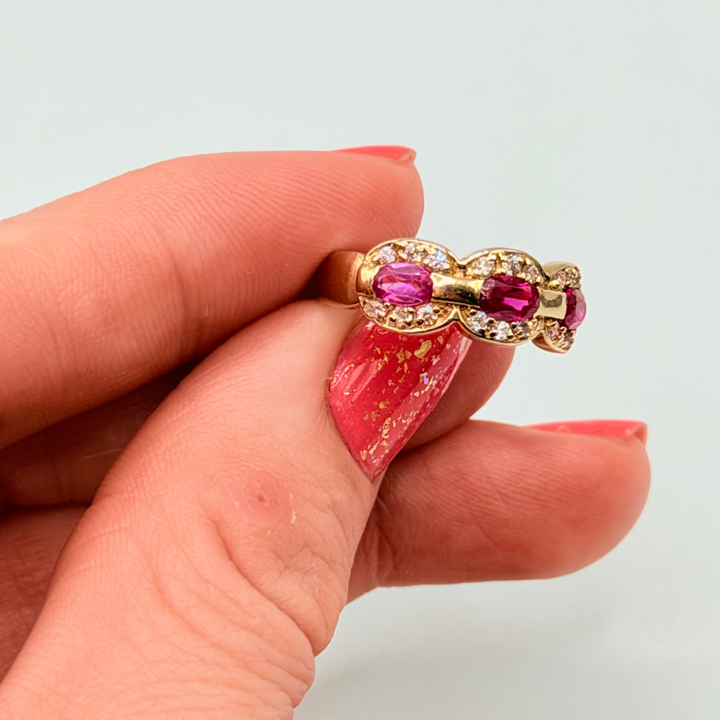 Solid 14K Gold Ring with Ruby, Pink Sapphire & Gemstone Accents – Size 7
