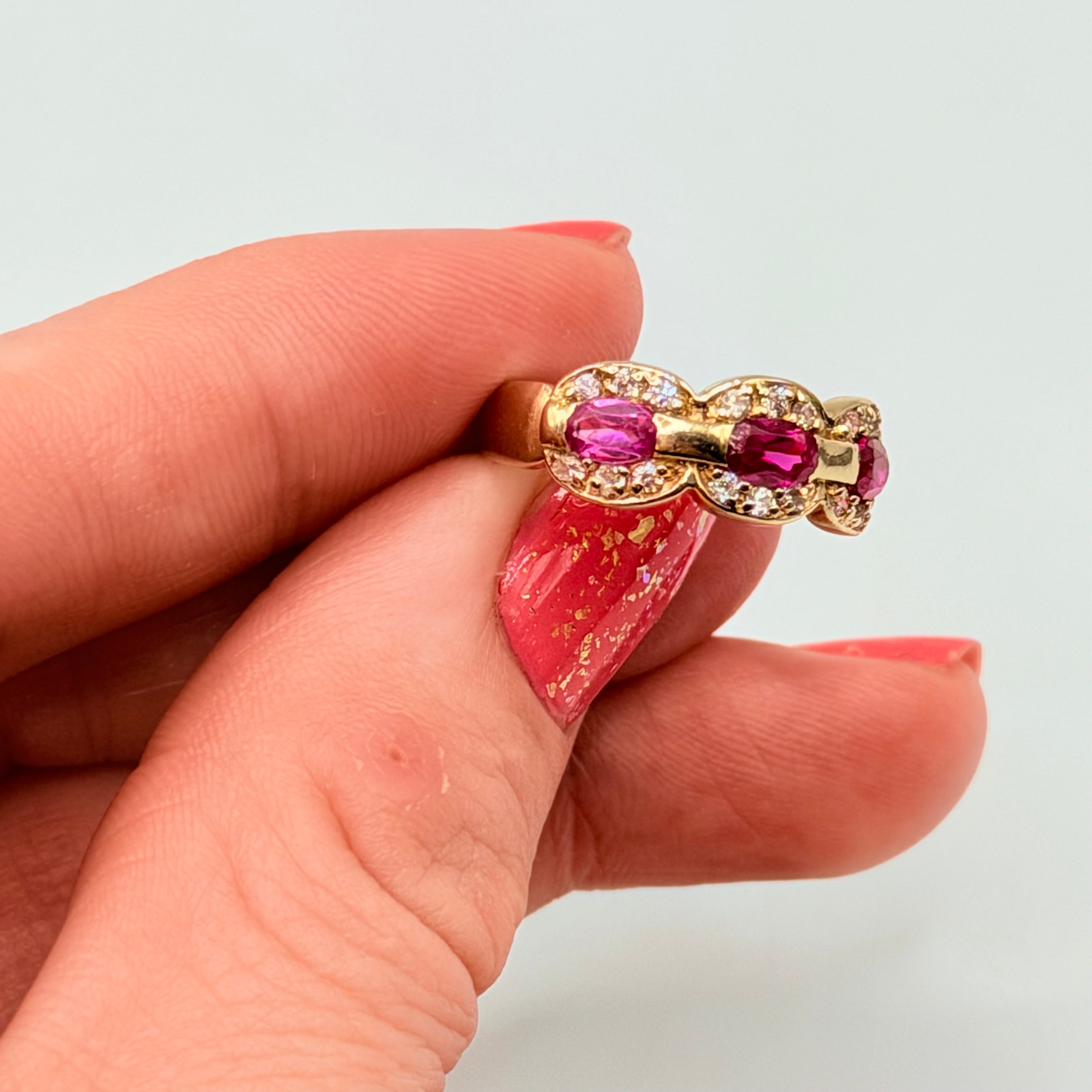 Solid 14K Gold Ring with Ruby, Pink Sapphire & Gemstone Accents – Size 7