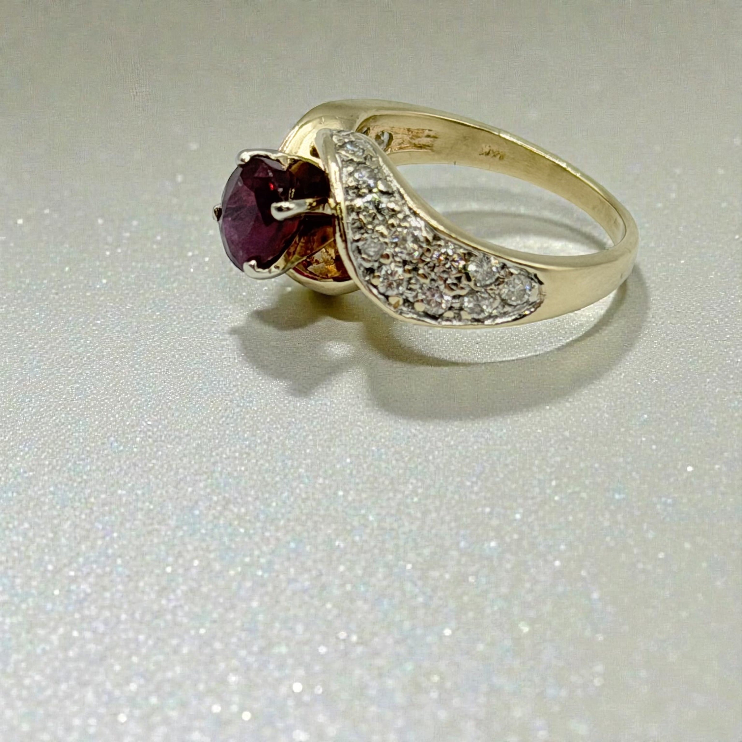 Solid 14K Yellow Gold Ruby Ring with 24 Diamond Accents – Size 5.5