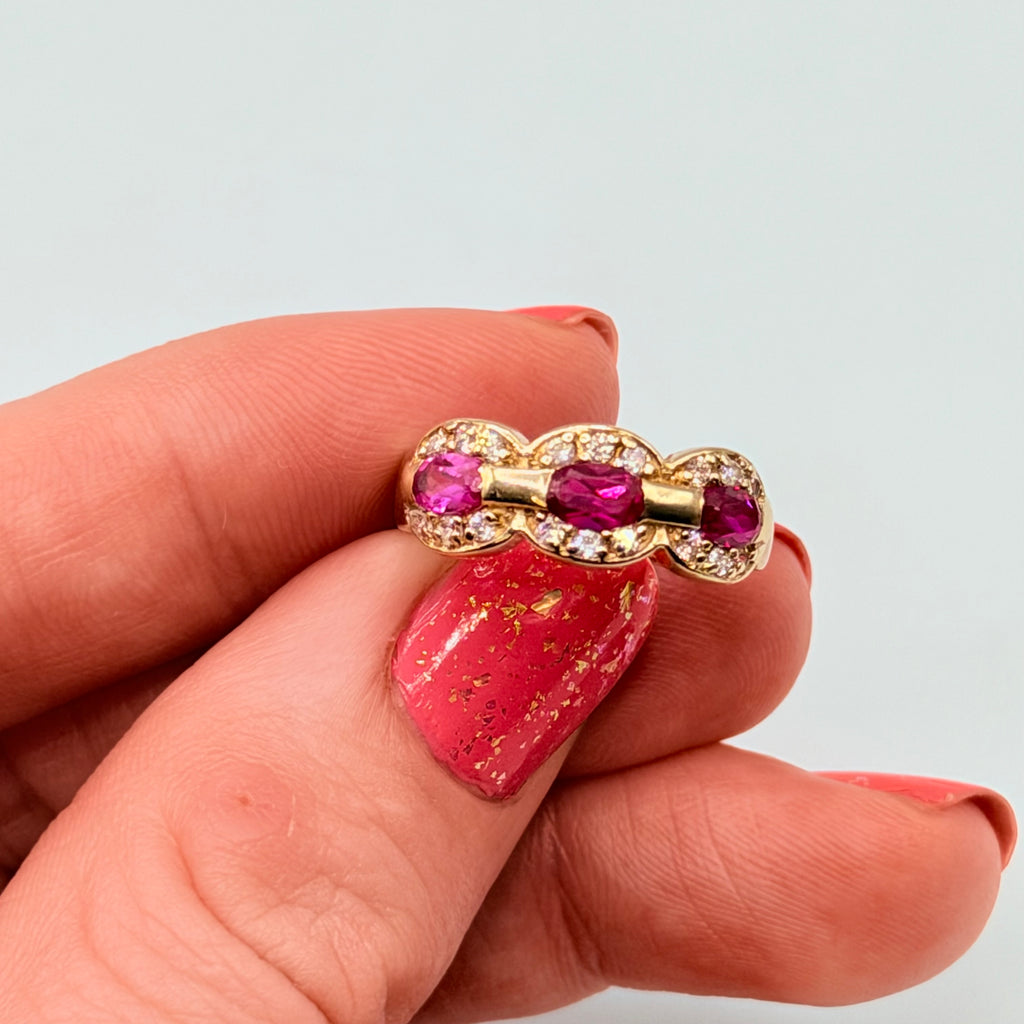 Solid 14K Gold Ring with Ruby, Pink Sapphire & Gemstone Accents – Size 7