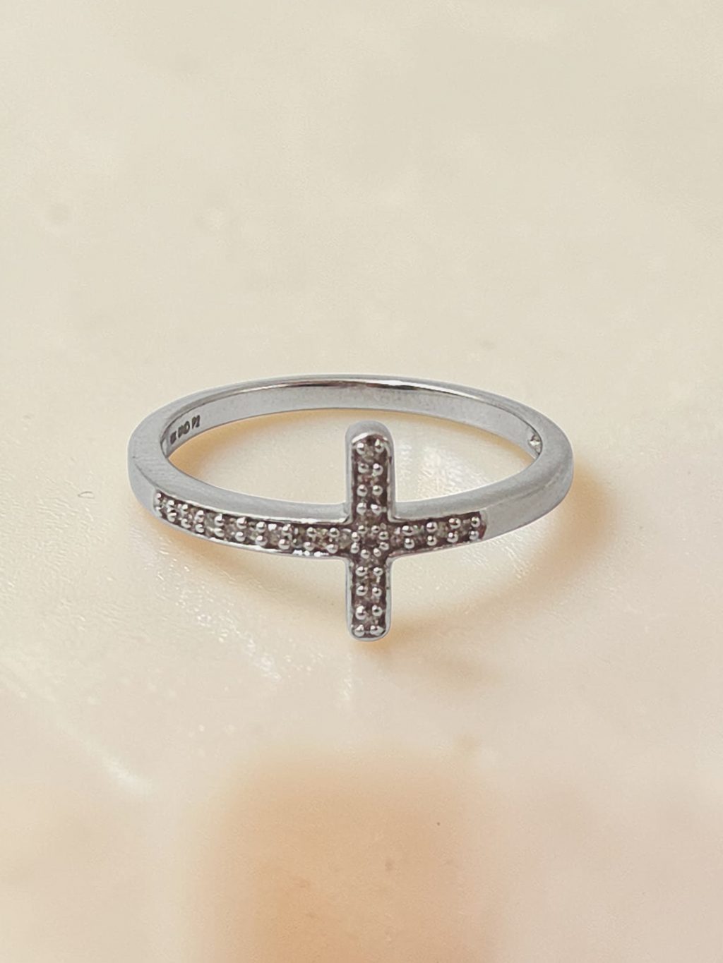 GND Gold N Diamonds Solid 10K White Gold Pave Diamond Cross Band Ring with Twenty Three Diamonds Size 7