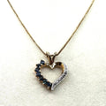 Gold Sterling Silver Vermeil Blue Sapphire & Diamond Heart Pendant Necklace 18"