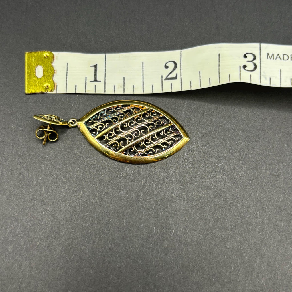 Gold Vermeil Over Sterling Silver Vintage Spanish Drop Dangle Earrings With Filigree Pattern