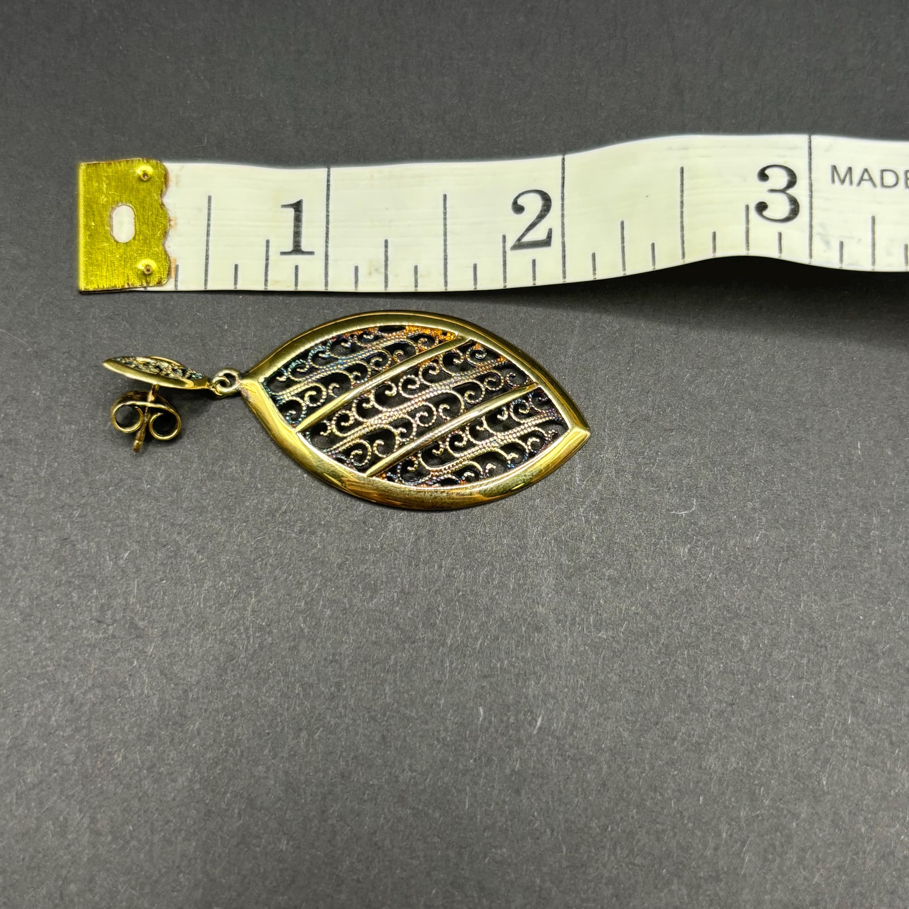 Gold Vermeil Over Sterling Silver Vintage Spanish Drop Dangle Earrings With Filigree Pattern