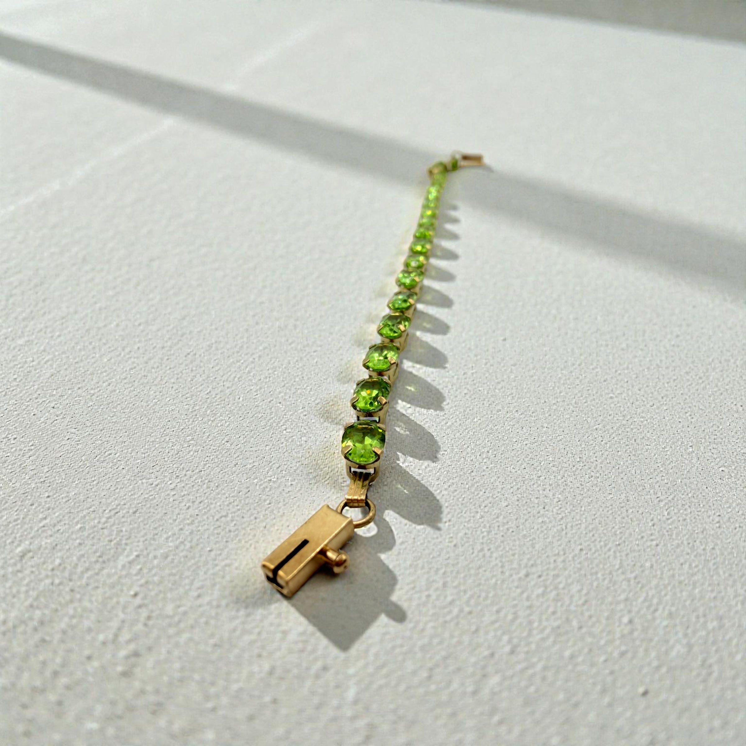 Solid 10K Yellow Gold Bracelet with Oval Cut Lab-Created Peridot 7.5 Inches