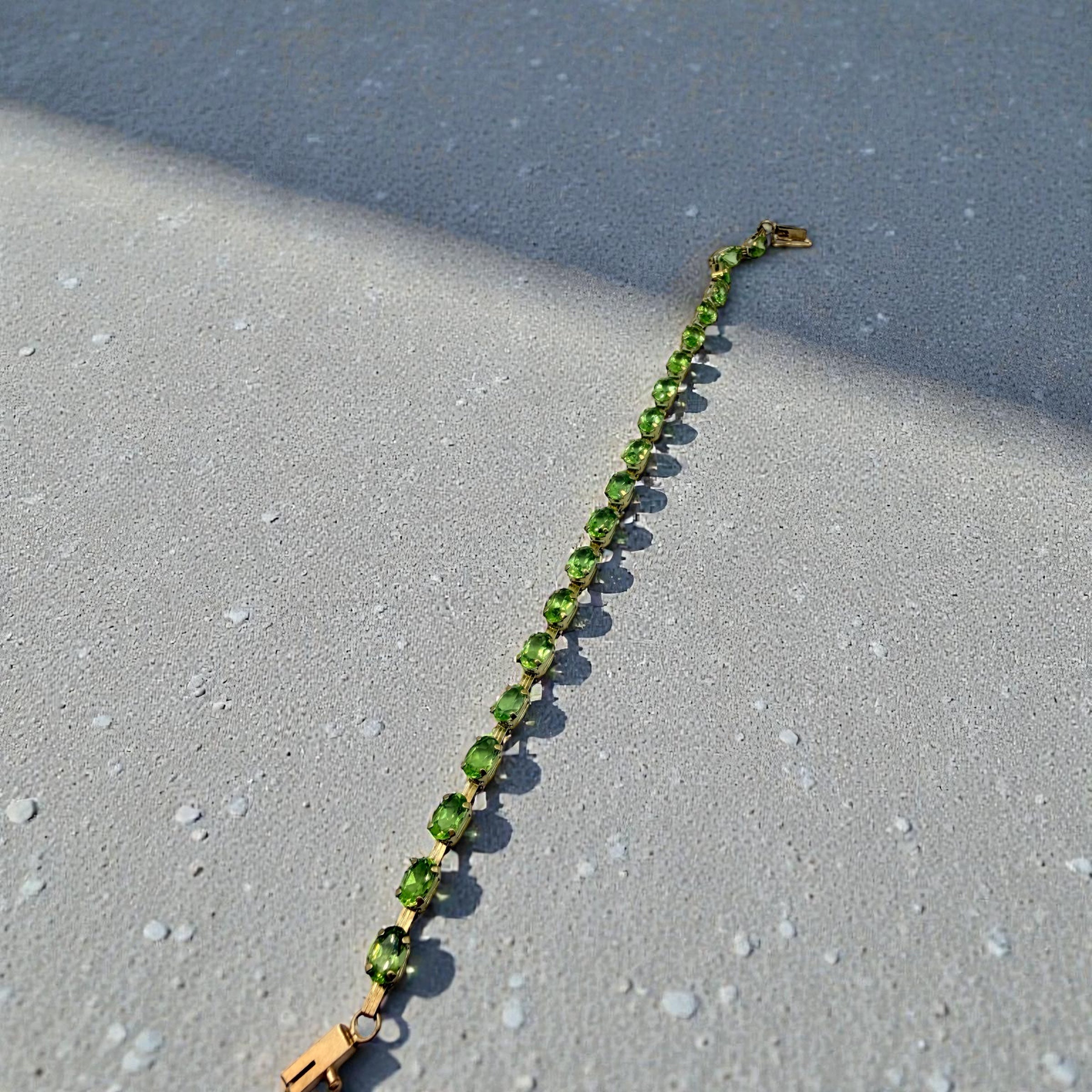 Solid 10K Yellow Gold Bracelet with Oval Cut Lab-Created Peridot 7.5 Inches