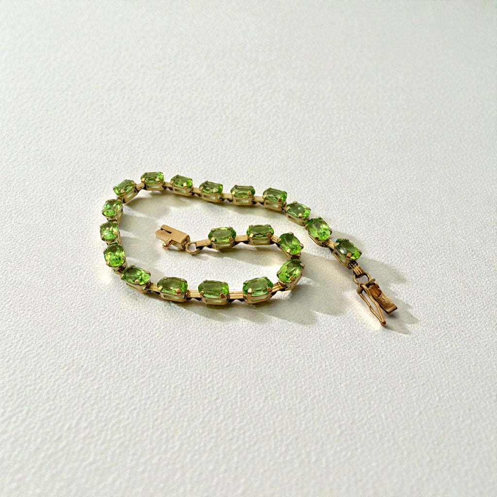 Solid 10K Yellow Gold Bracelet with Oval Cut Lab-Created Peridot 7.5 Inches