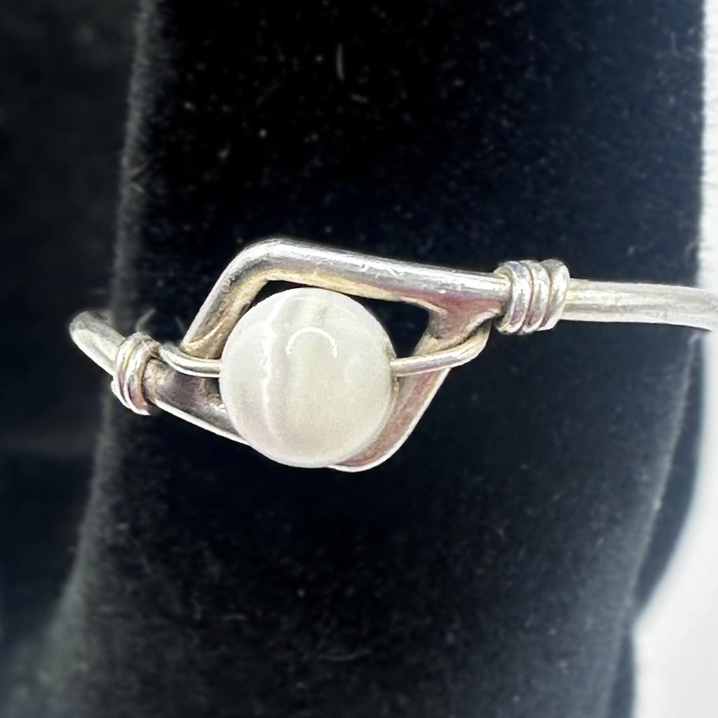 Industrial Barbell Pearl Sterling Silver Ring Size 5.5