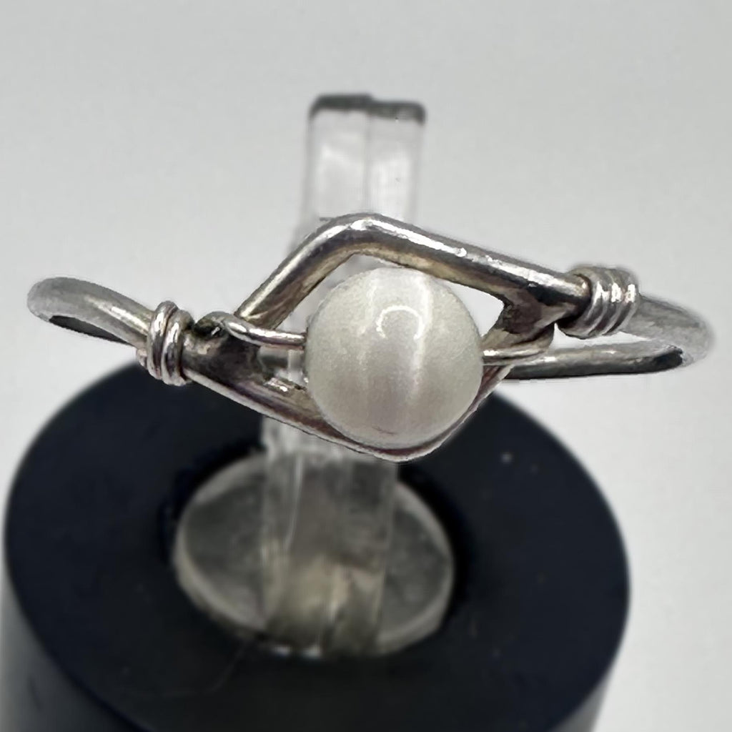 Industrial Barbell Pearl Sterling Silver Ring Size 5.5