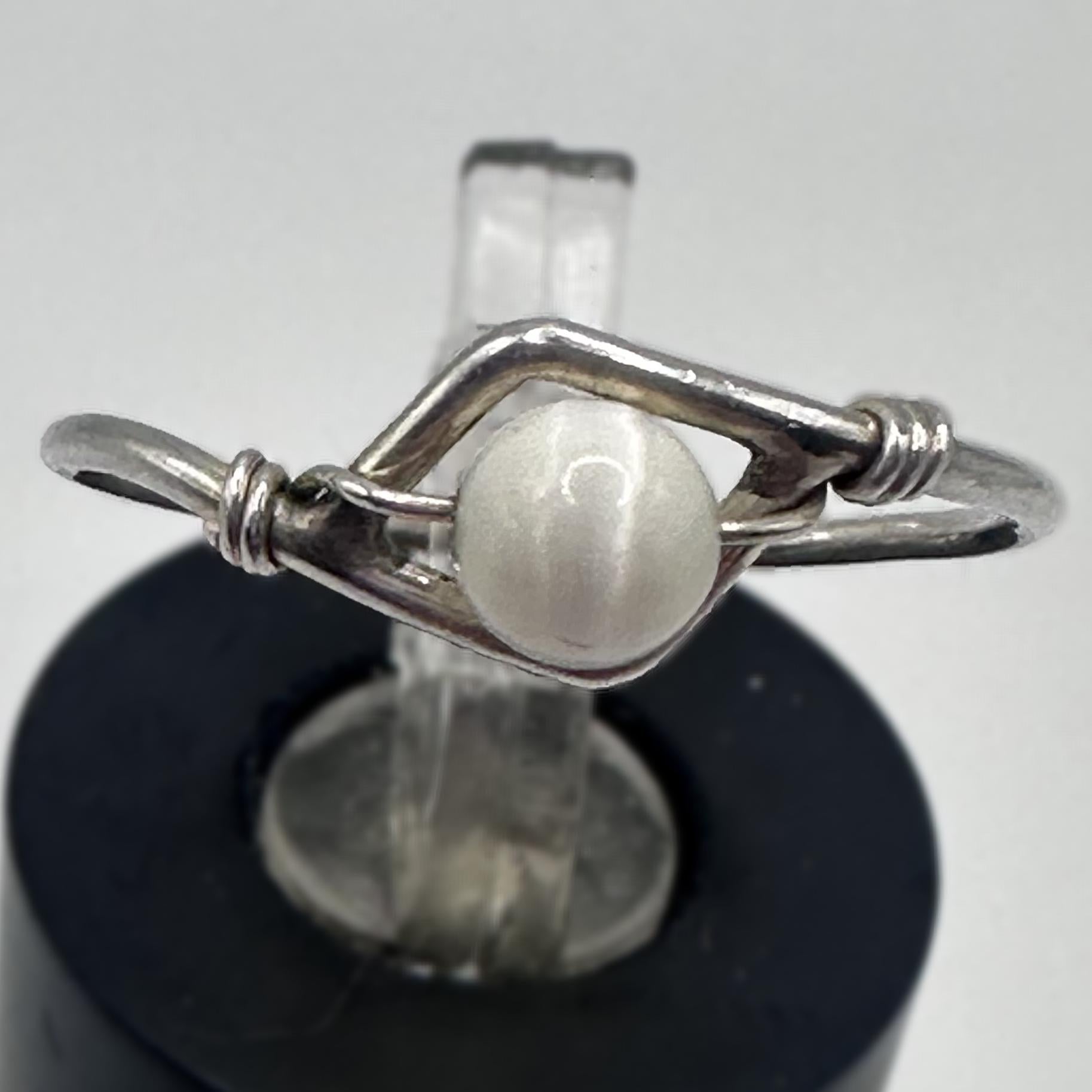 Industrial Barbell Pearl Sterling Silver Ring Size 5.5