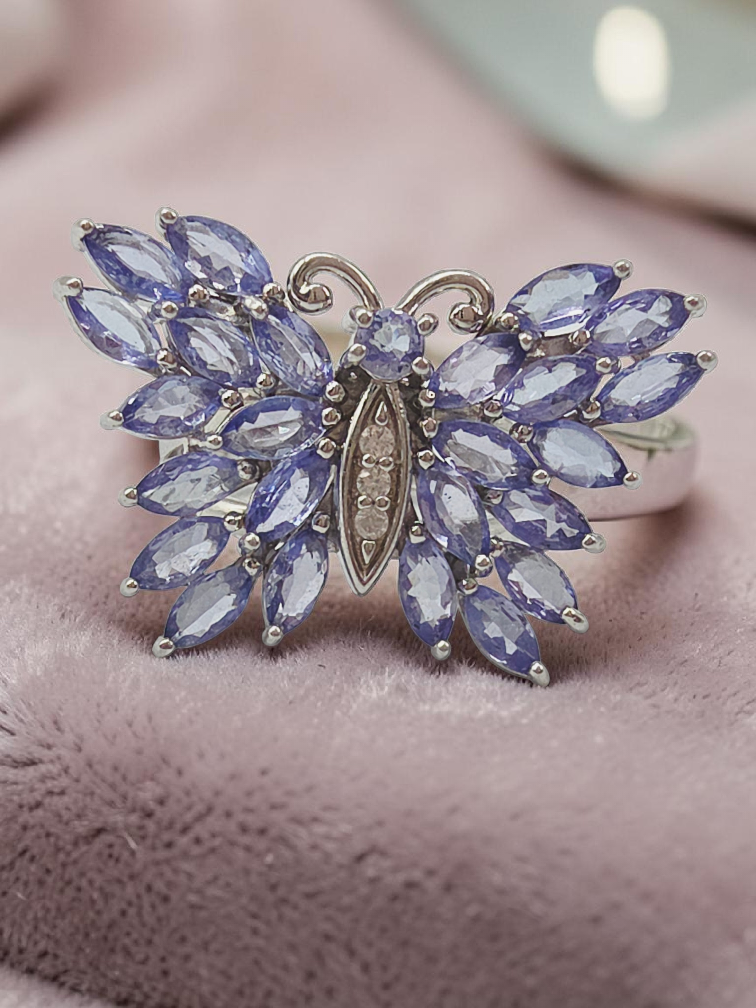 JCL Sterling Silver Butterfly Ring with Iolite Wings and White Topaz Body - Size 5