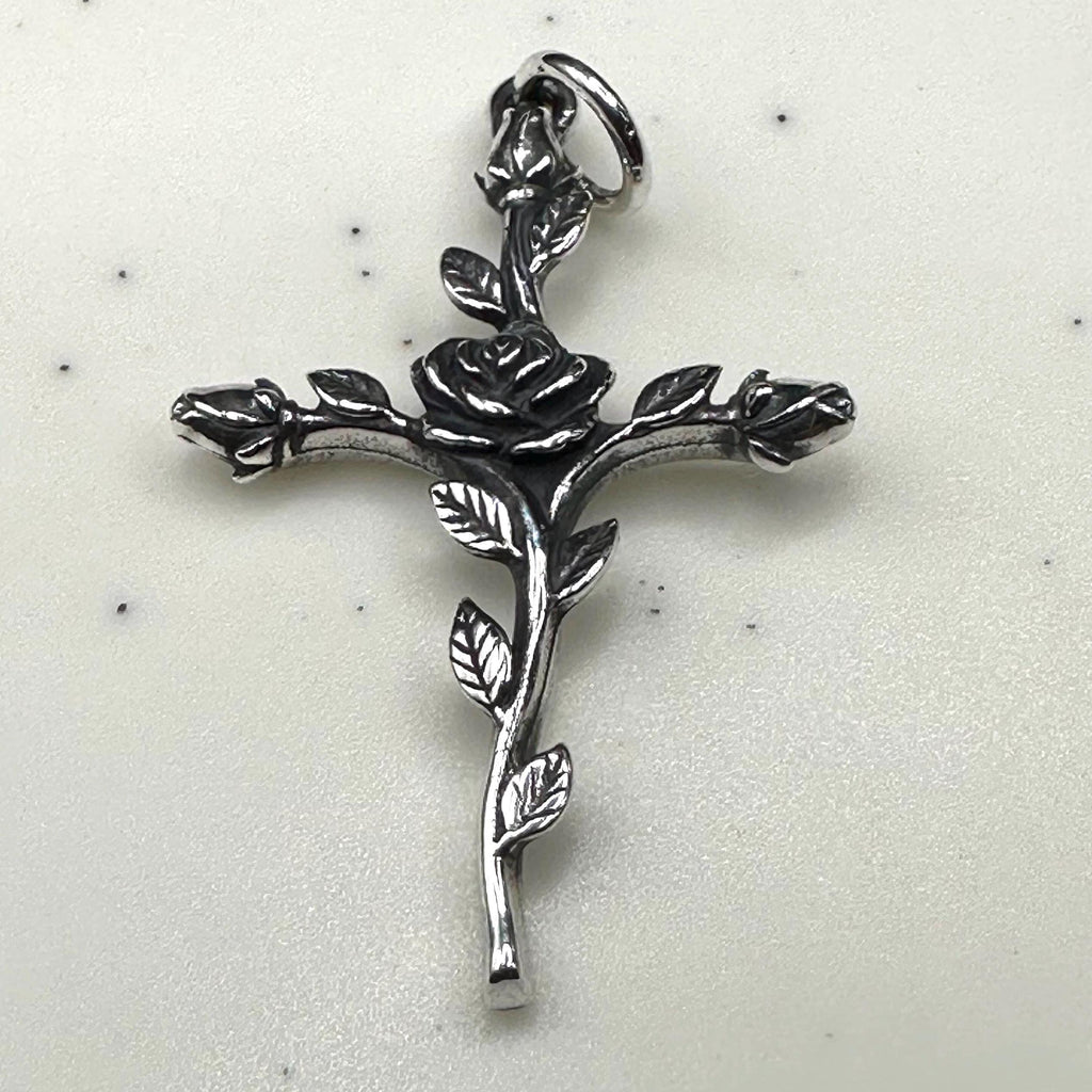 James Avery Cross and Rose 925 Sterling Silver Necklace Pendant
