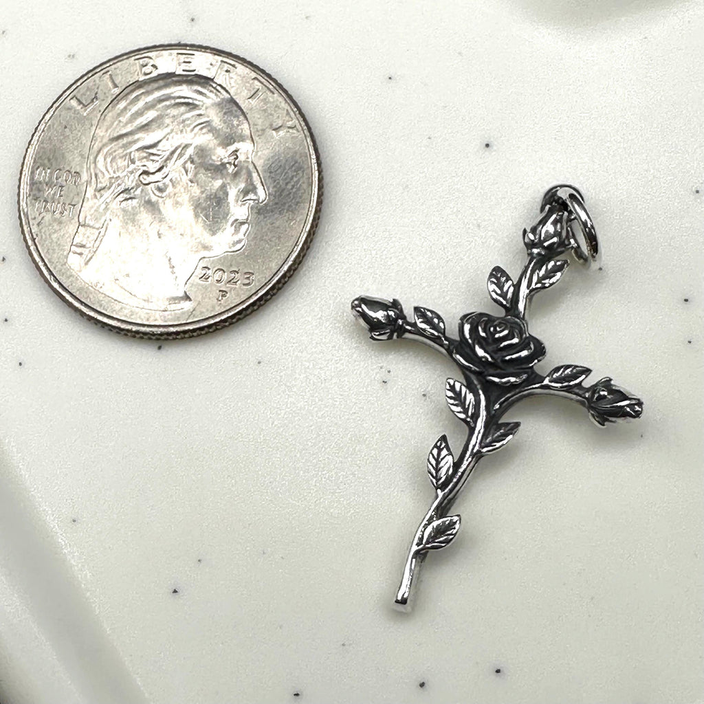 James Avery Cross and Rose 925 Sterling Silver Necklace Pendant