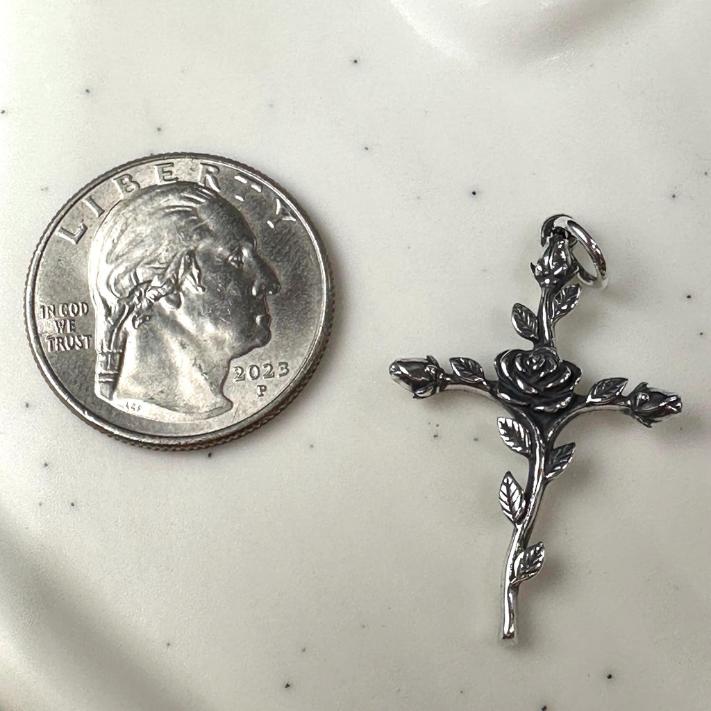 James Avery Cross and Rose 925 Sterling Silver Necklace Pendant