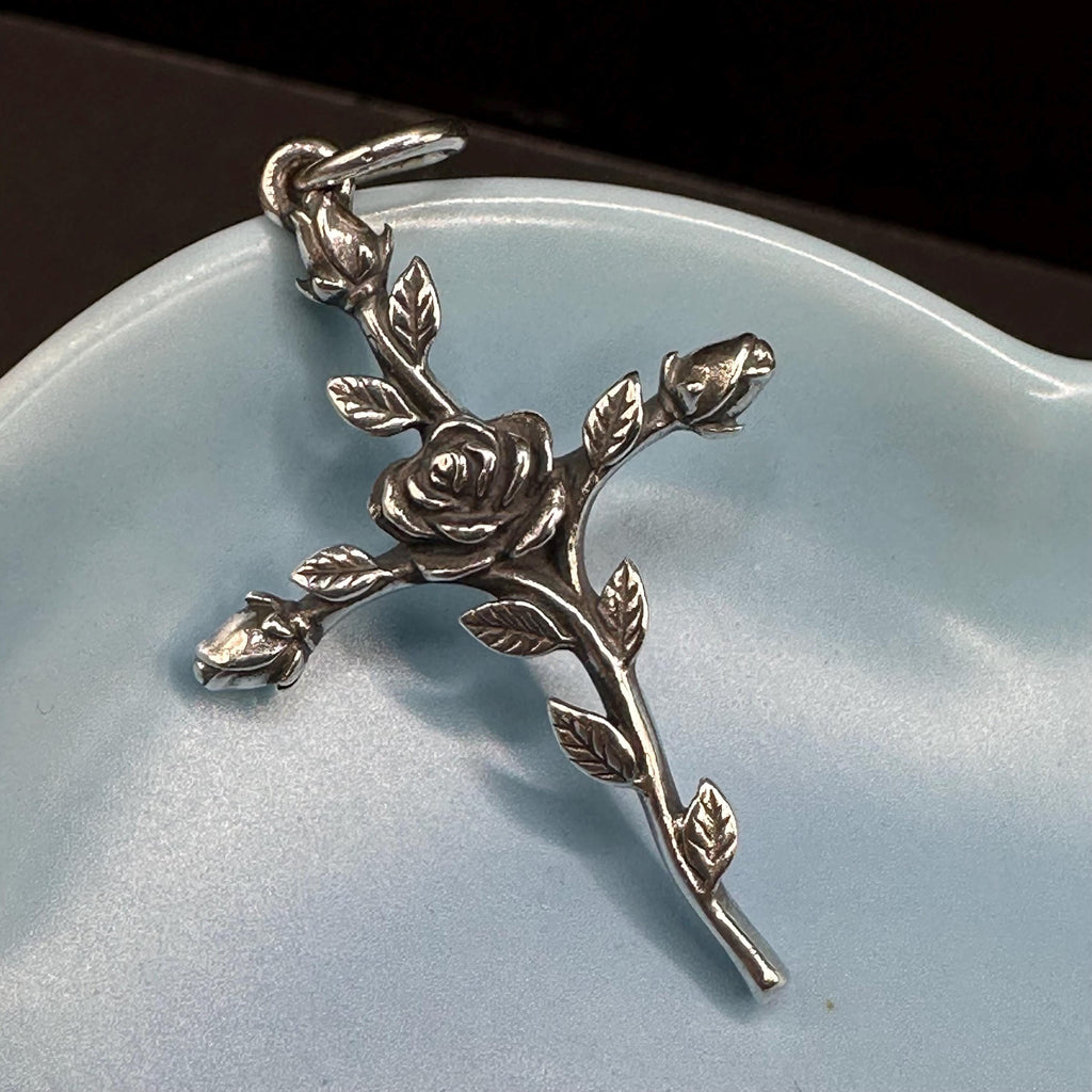 James Avery Cross and Rose 925 Sterling Silver Necklace Pendant