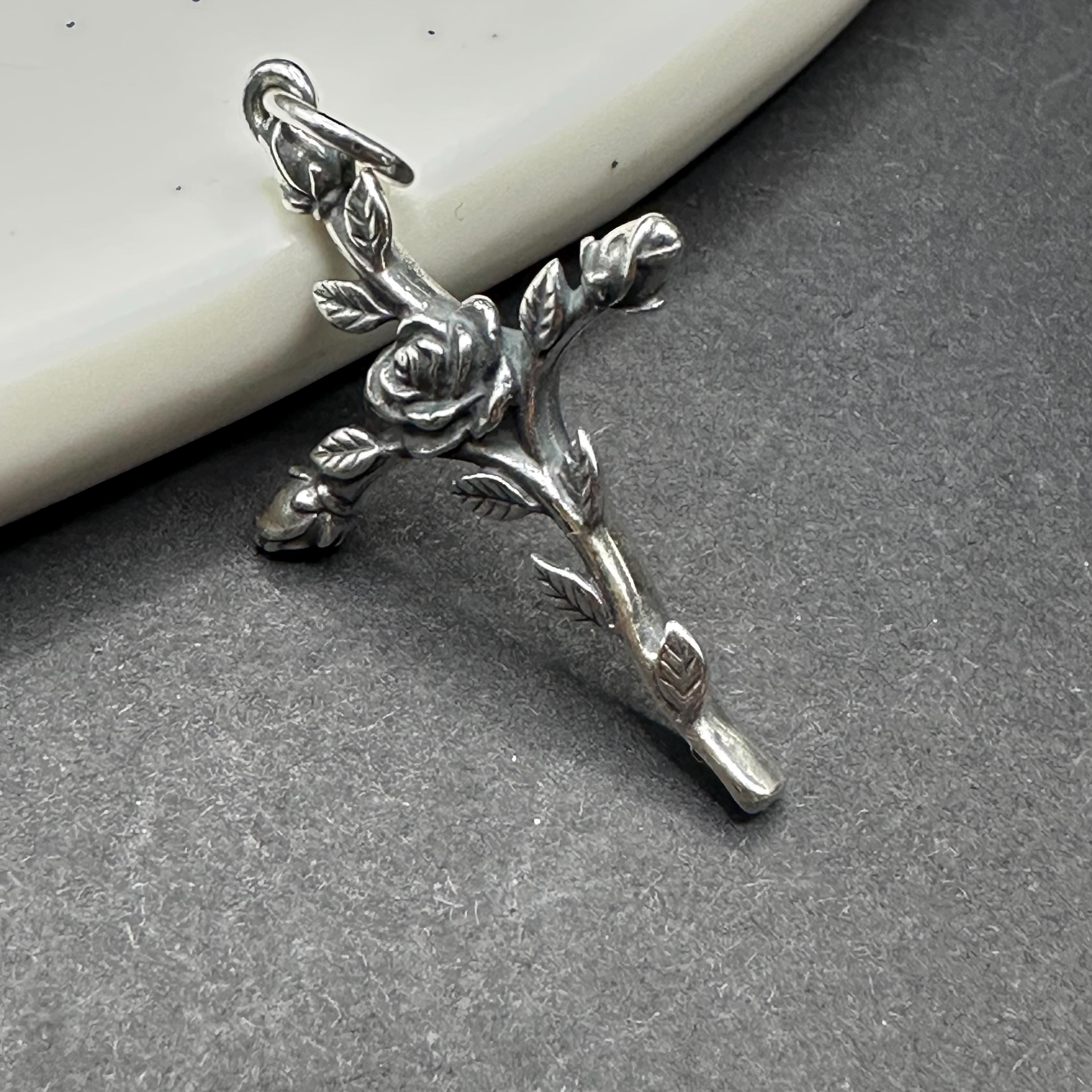 James Avery Cross and Rose 925 Sterling Silver Necklace Pendant