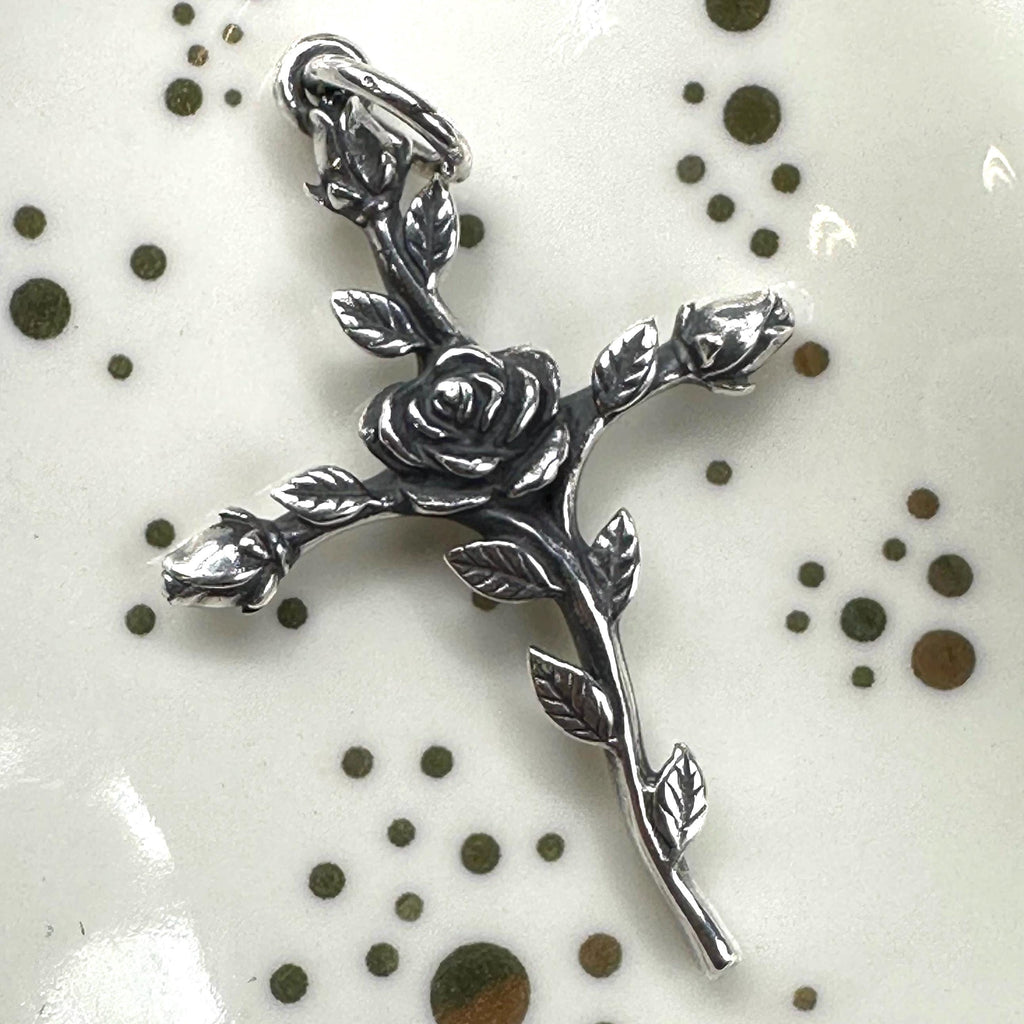 James Avery Cross and Rose 925 Sterling Silver Necklace Pendant