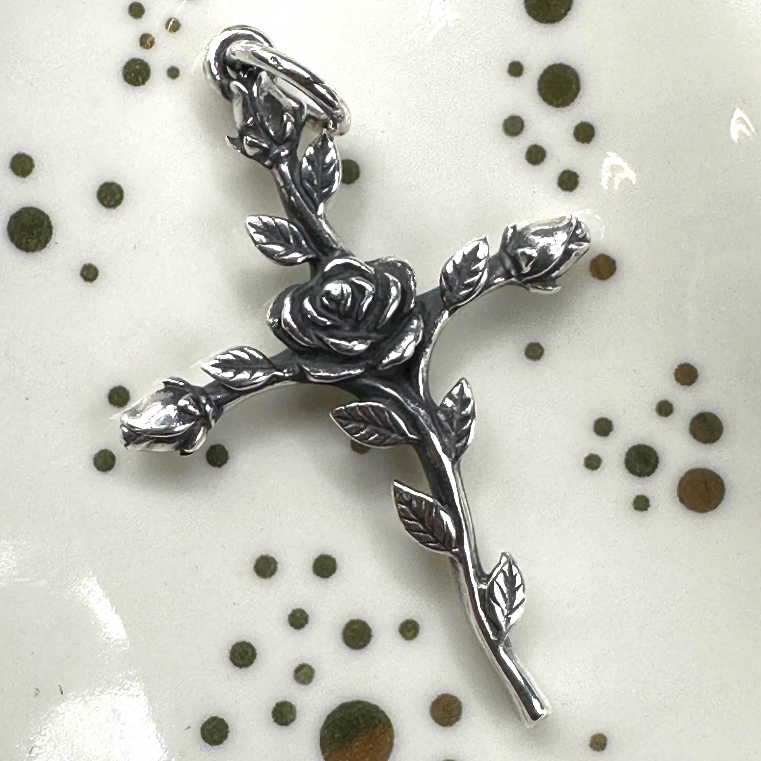 James Avery Cross and Rose 925 Sterling Silver Necklace Pendant