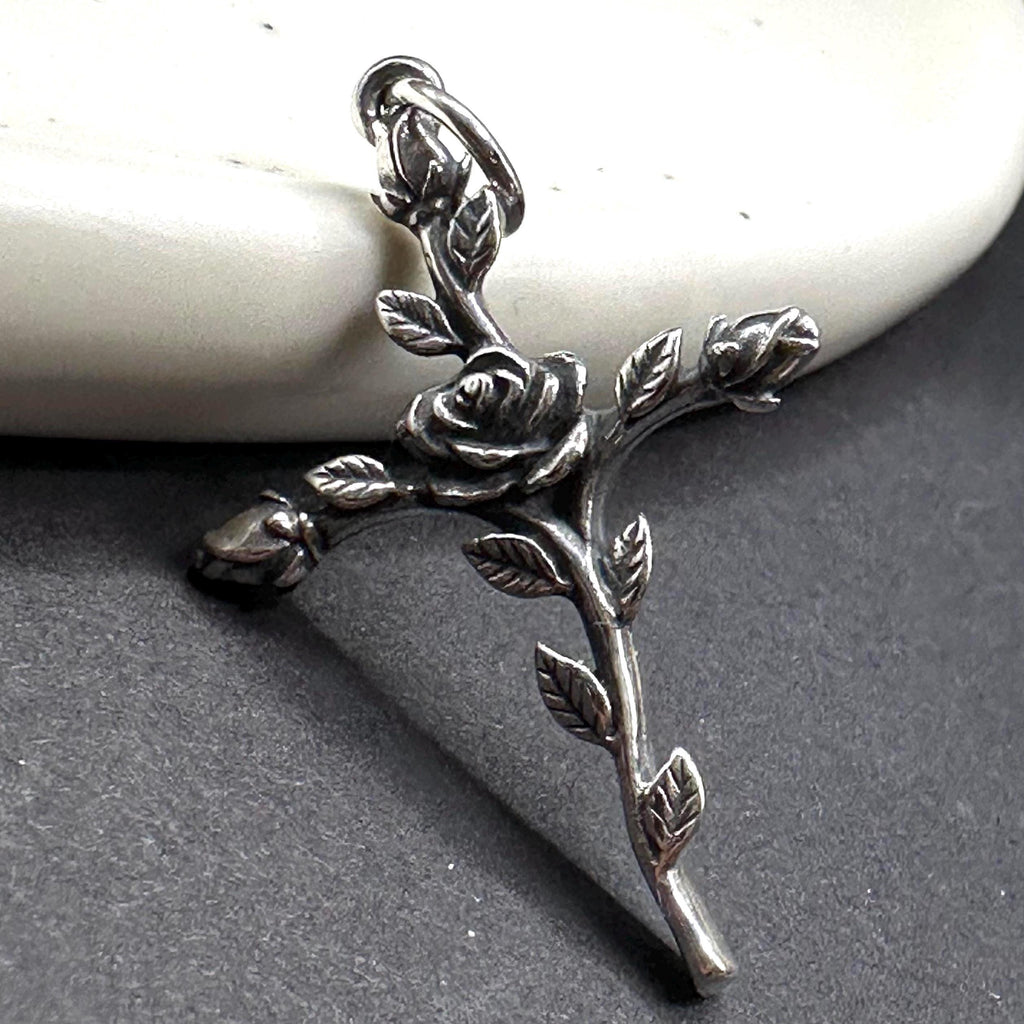 James Avery Cross and Rose 925 Sterling Silver Necklace Pendant