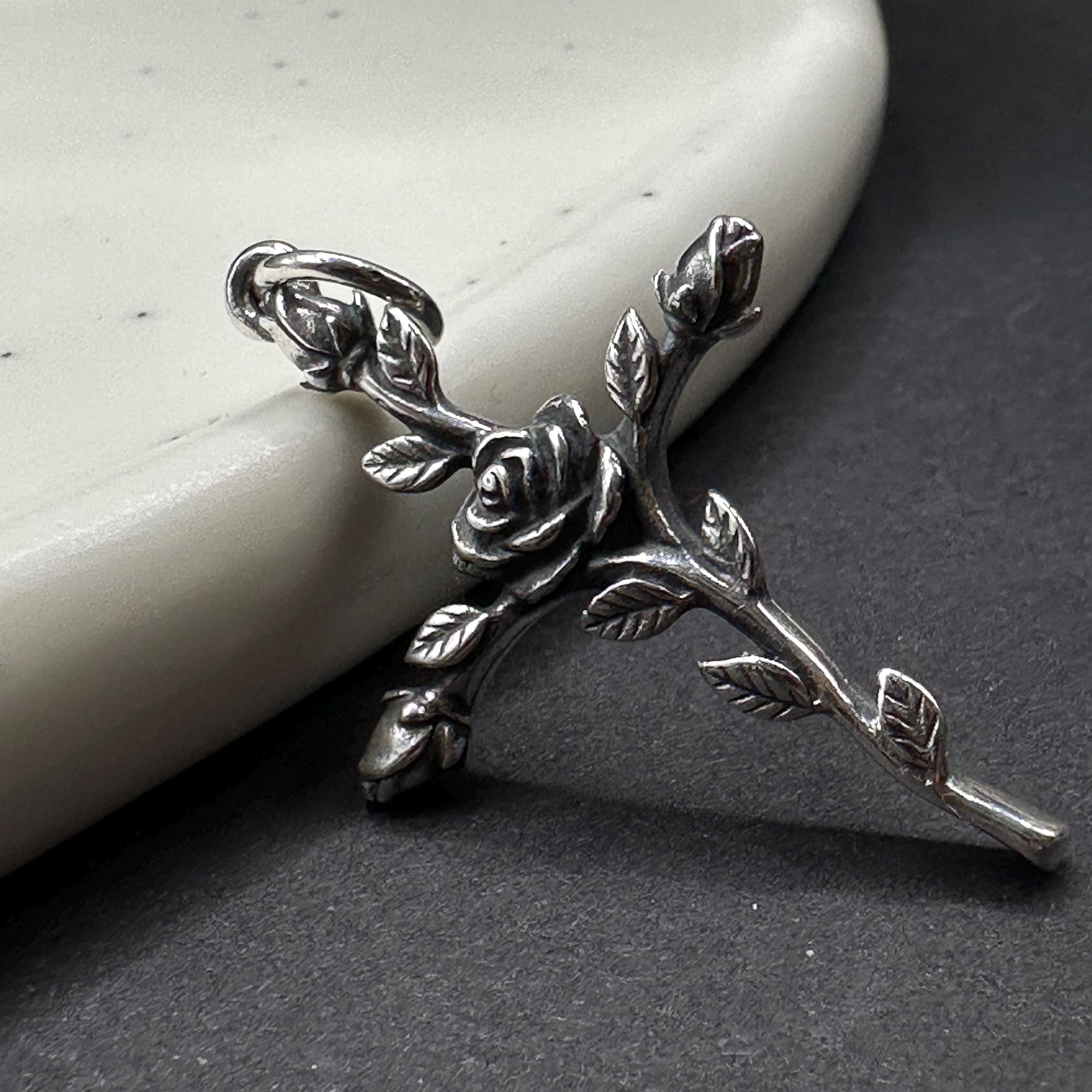 James Avery Cross and Rose 925 Sterling Silver Necklace Pendant