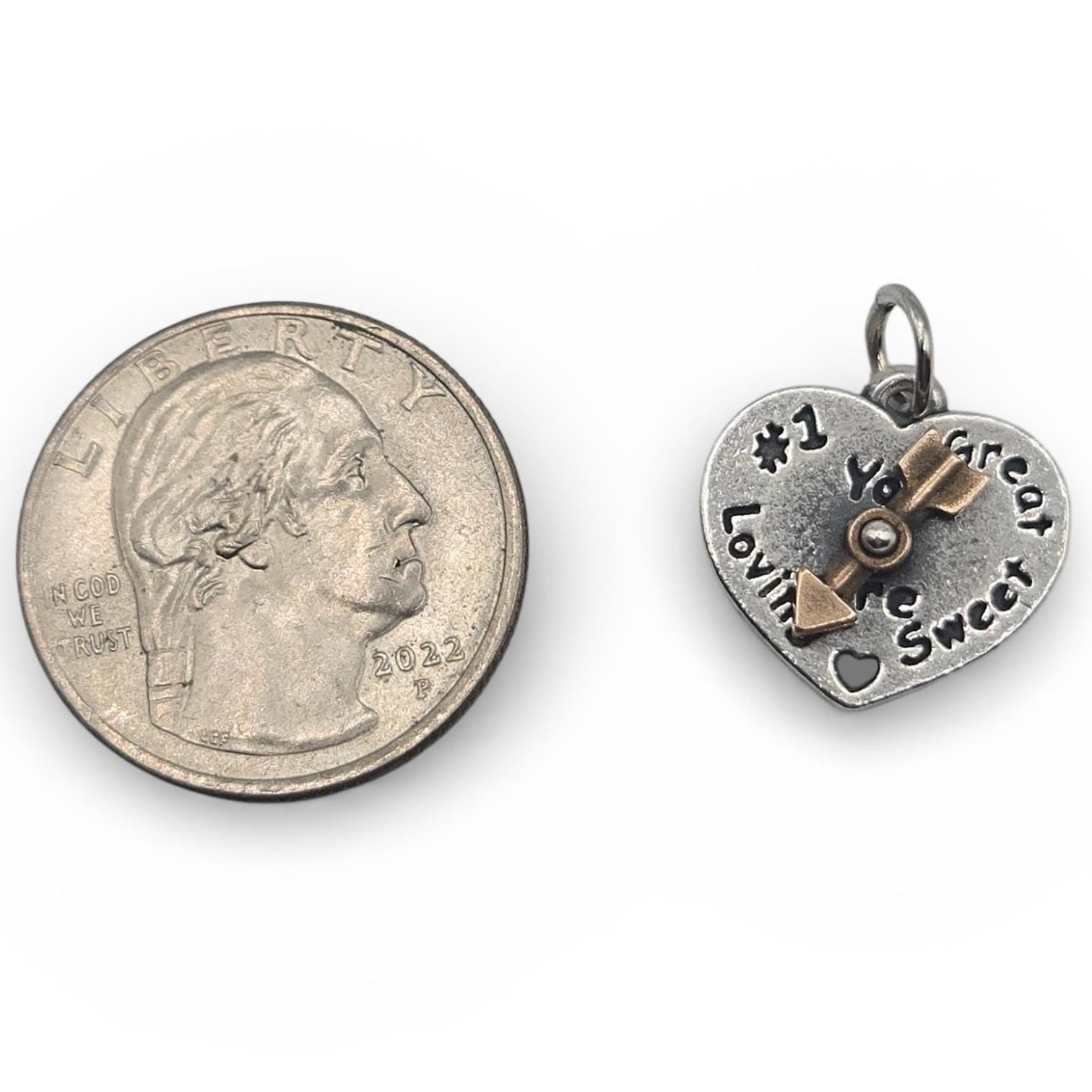 James Avery Heart Spinner Charm, Retired Sterling Silver with Bronze Arrow Accent