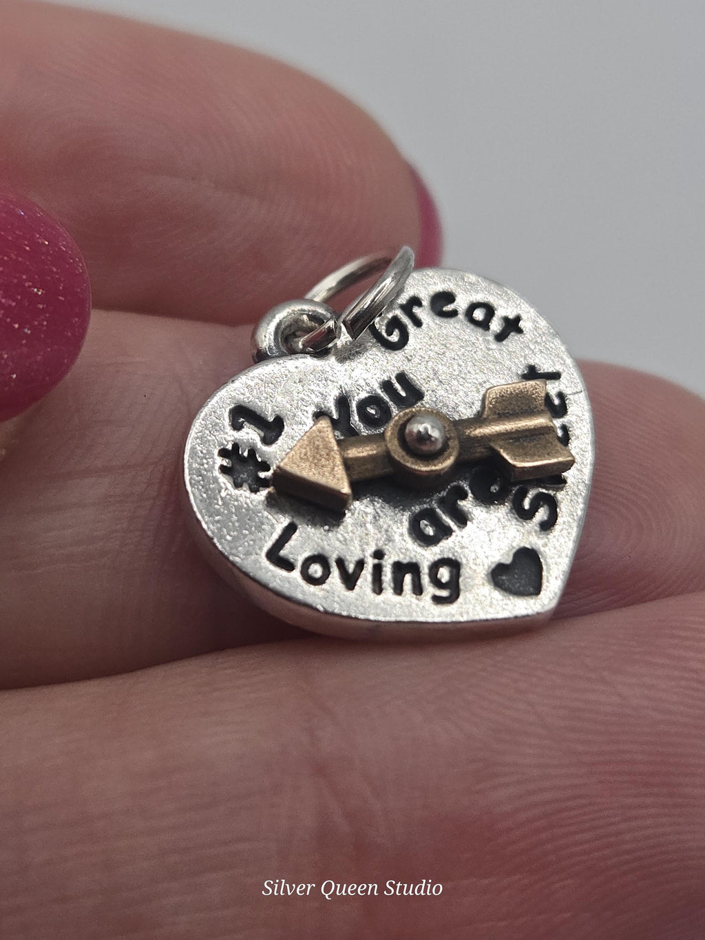 James Avery Heart Spinner Charm, Retired Sterling Silver with Bronze Arrow Accent
