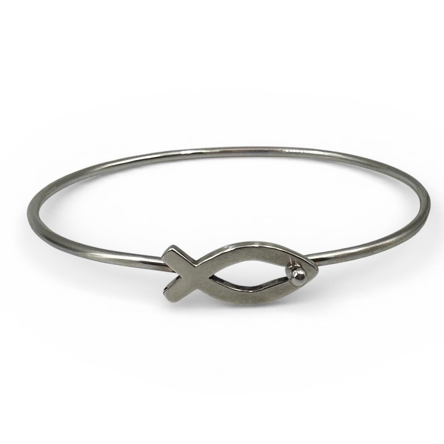 James Avery Ichthus Fish Hook Bangle 7 Inches Sterling Silver RETIRED