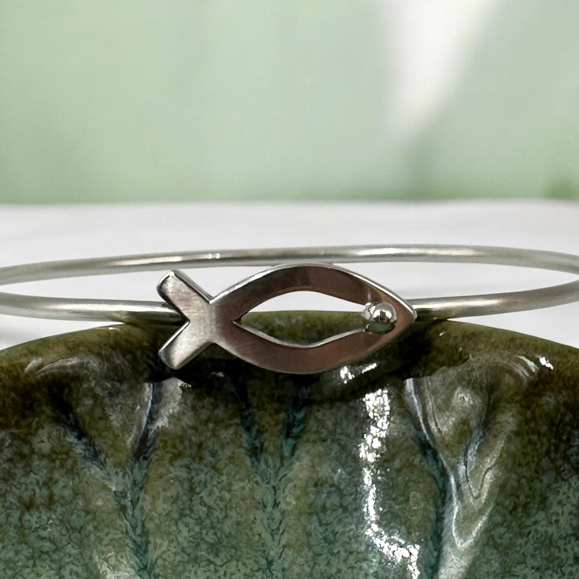 James Avery Ichthus Fish Hook Bangle 7 Inches Sterling Silver RETIRED