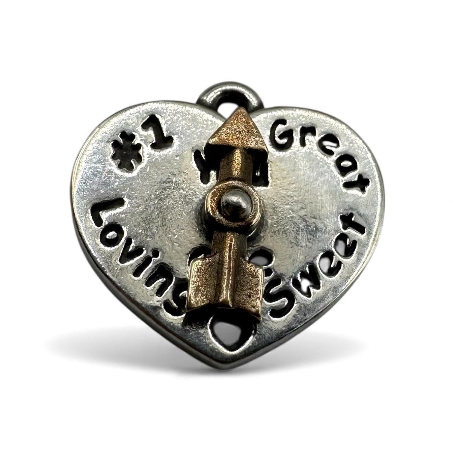 James Avery Loving Sweet Great #1 Spinner Charm Pendant, Sterling Silver Heart with Bronze Arrow